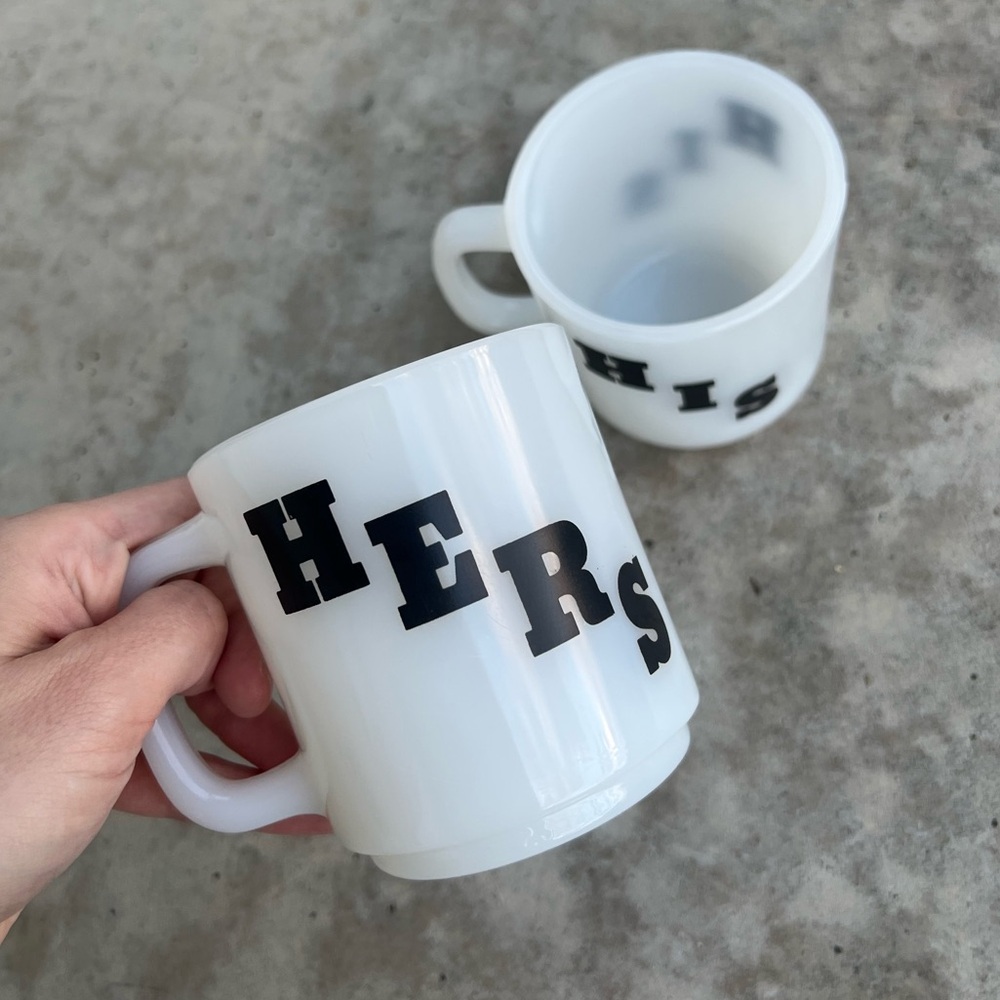Vintage His and Hers Glass Milk Coffee Mug Set
